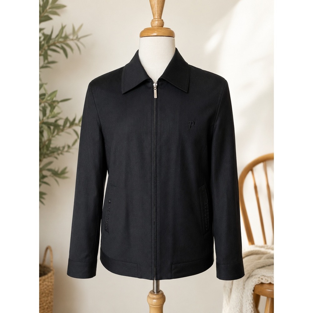 Wool Cashmere Blend Zip Jacket Black Minimalist Office Quiet Luxury Women's M